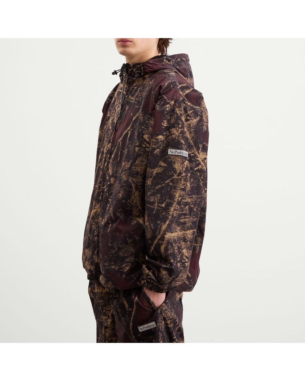 No Problemo Brown Forest Glitch Nylon Jacket for men