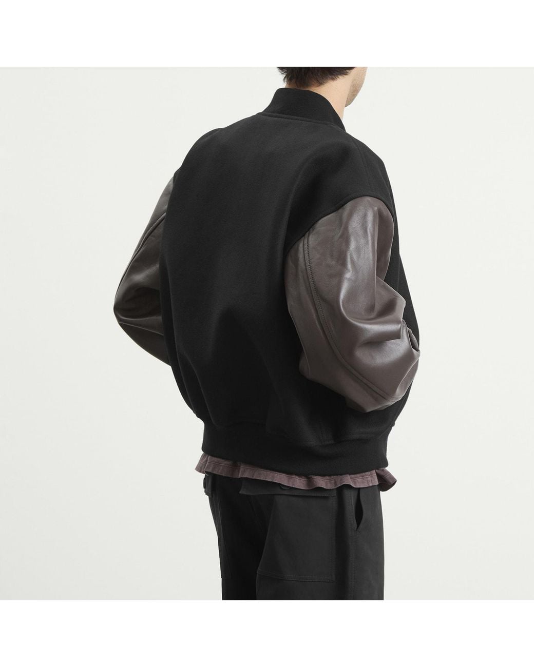 Studio Nicholson Black Alph Leather Wool Varsity Bomber Jacket for men