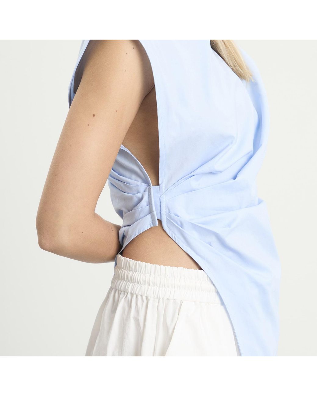 Tolu Coker Blue Cotton Asymmetric Drape Blouse
