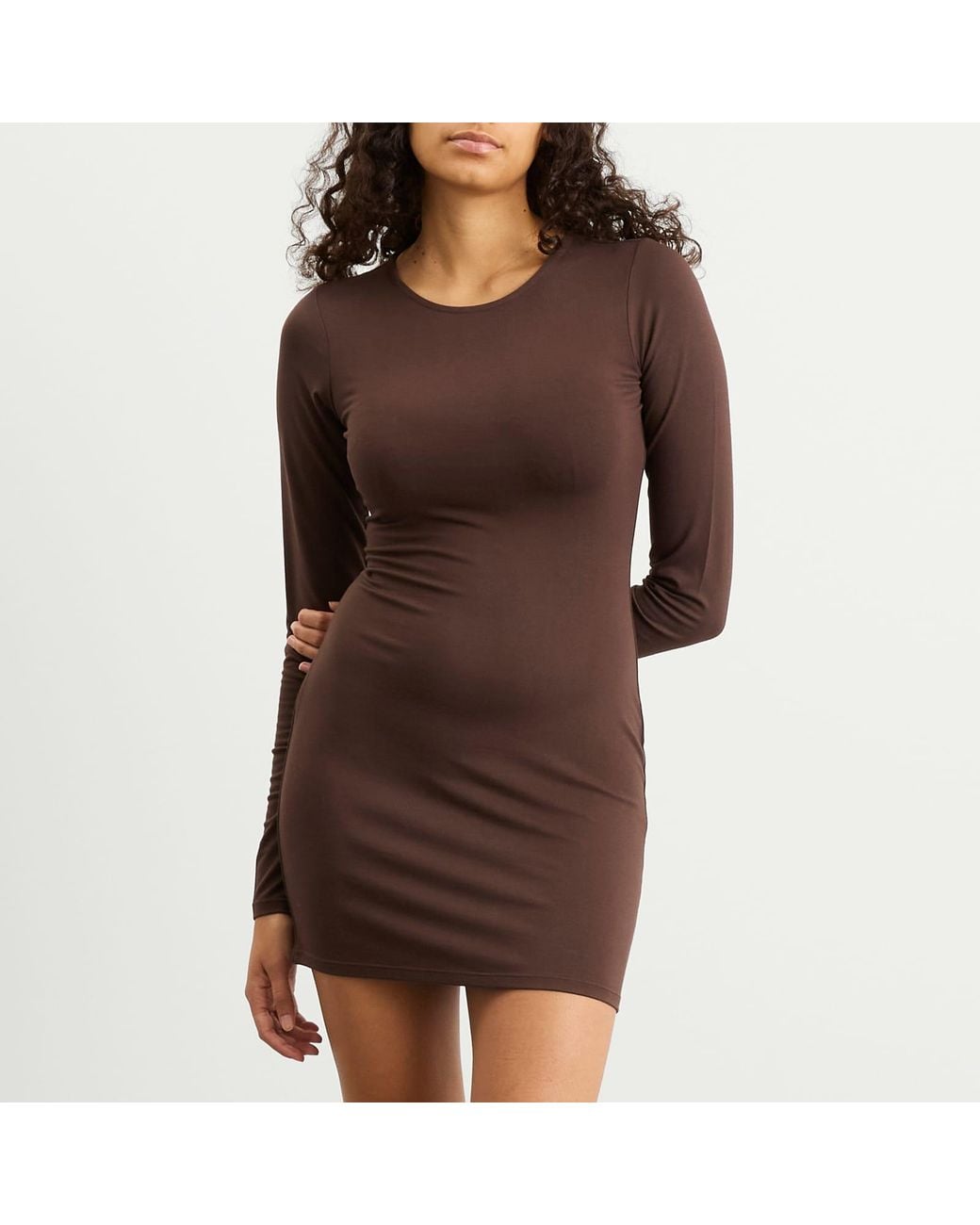 Skims Brown Smooth Layers Crewneck Tunic Mini Dress