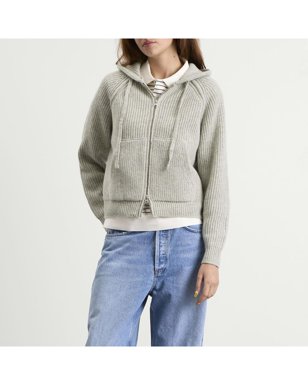 DUNST Gray Hooded Knit Cardigan