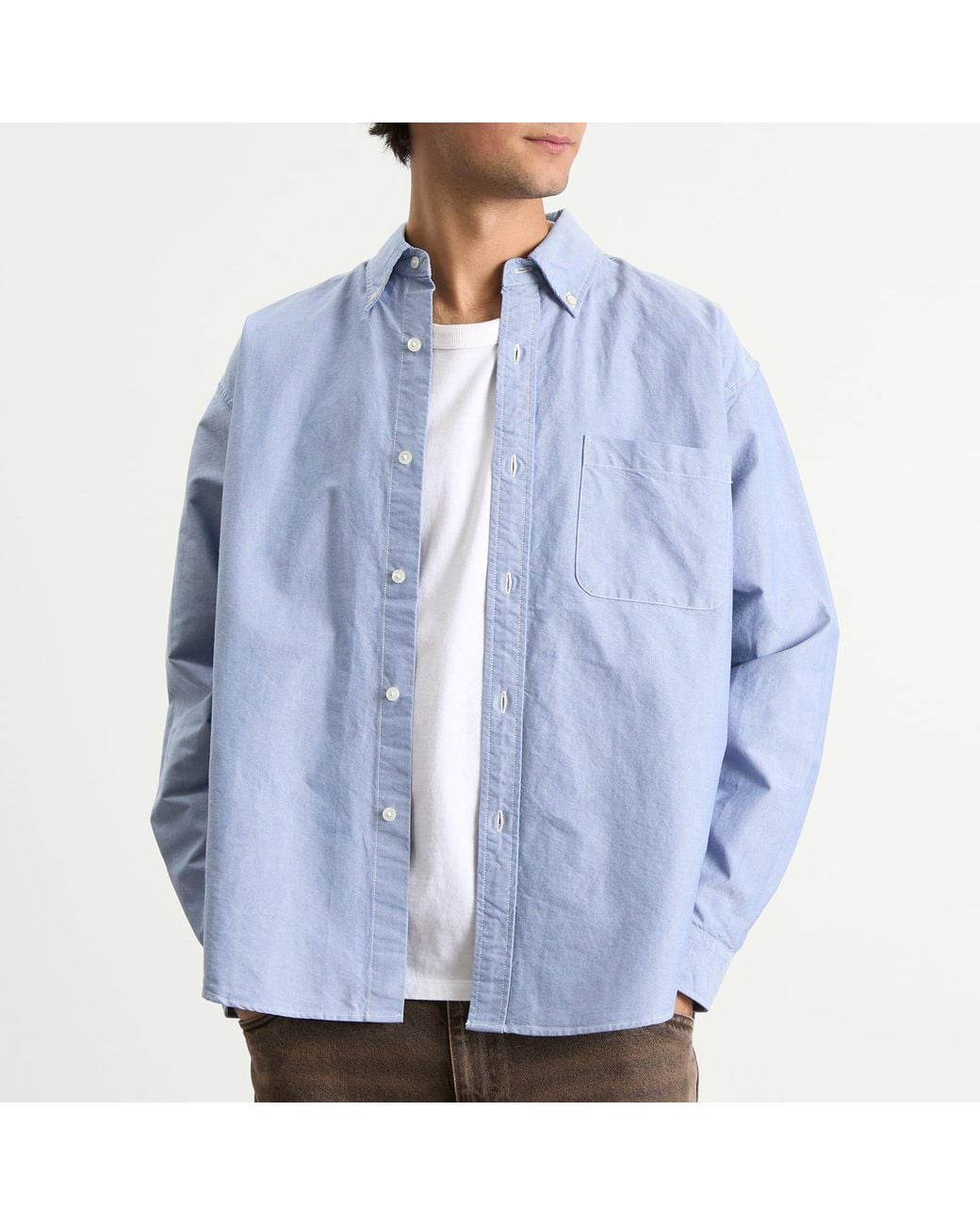 Beams Plus Blue Heavy Oxford Button Down Shirt for men