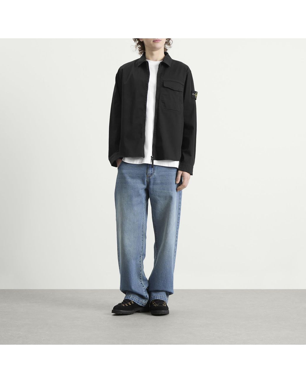 Stone Island Black Organic Cotton Satin Zip Shirt Jacket for men