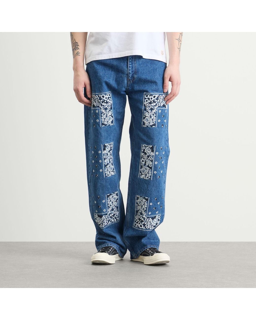 Nomarythm Textile Blue Bandana Embroidery Denim Jeans for men