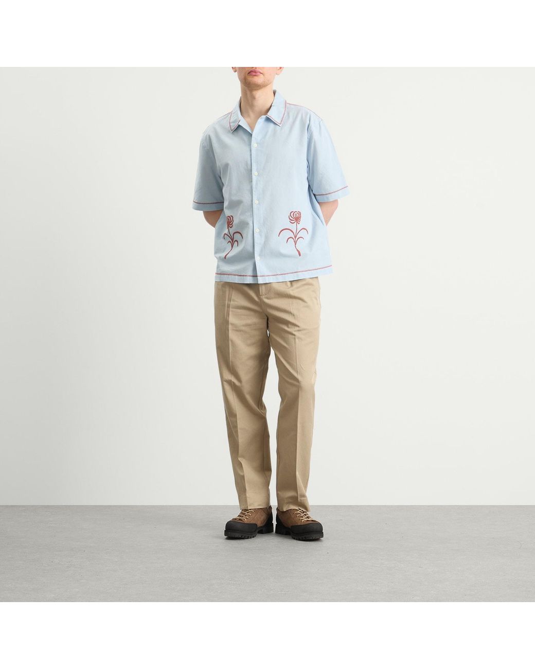Wax London Blue Keats Dahlia Embroidery Vacation Shirt for men