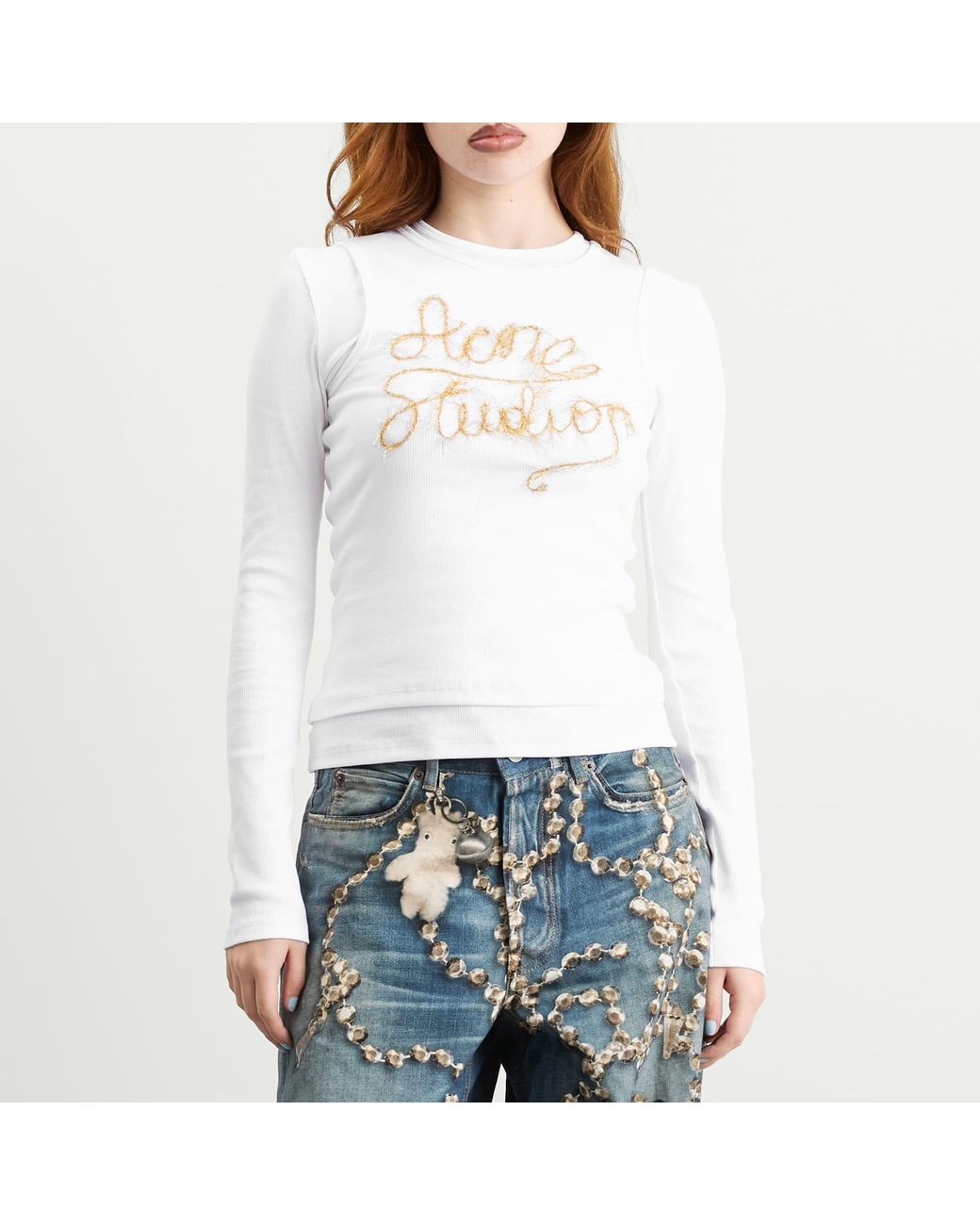 Acne White Elga Tinsel Long Sleeve Top