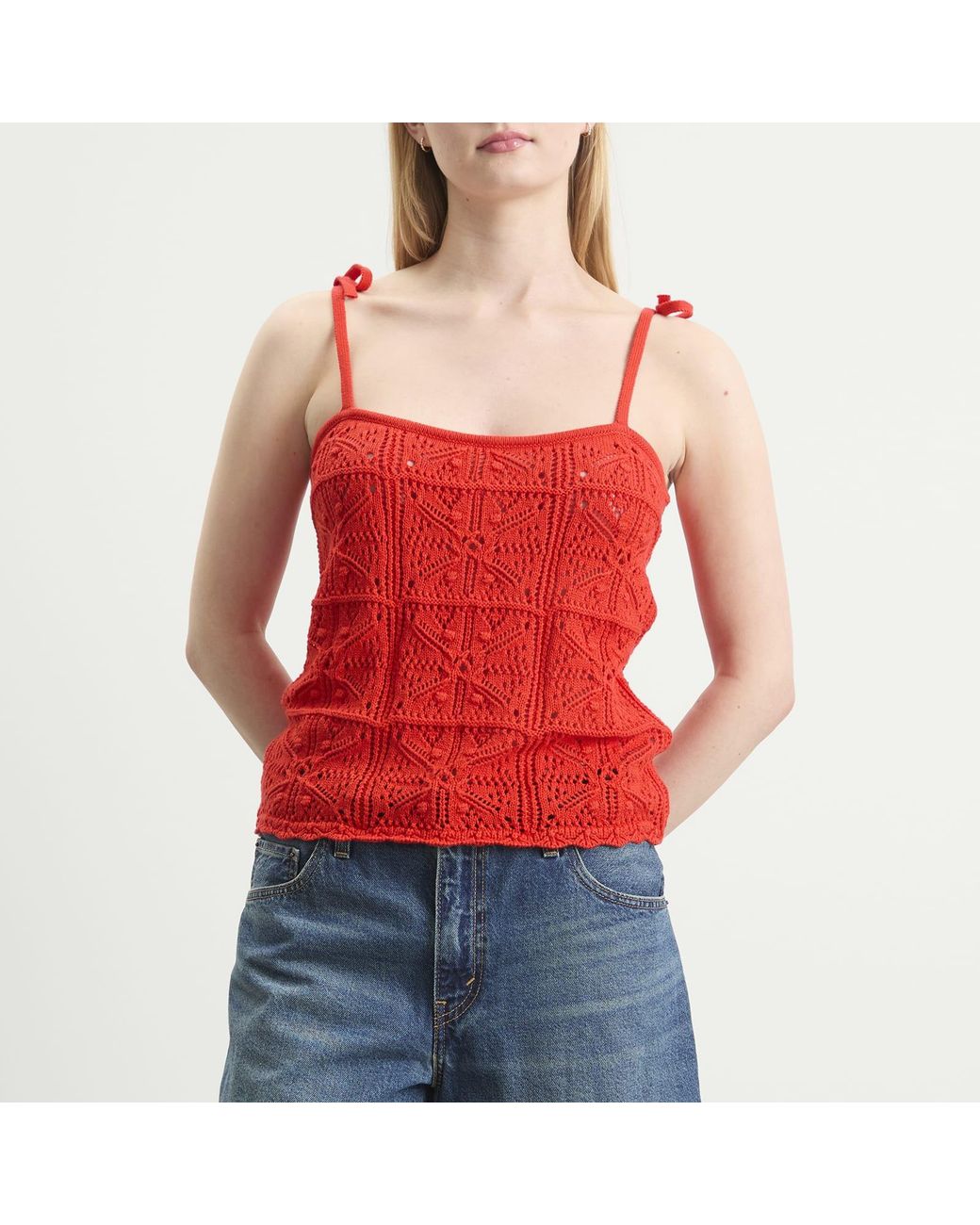 Levi's Red Abbey Tie Shoulder Crochet Tank