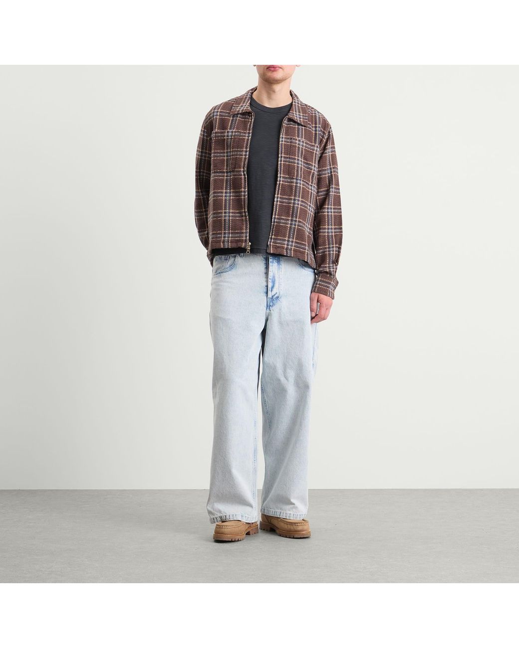 Corridor NYC Brown Venice Plaid Zip Shirt for men