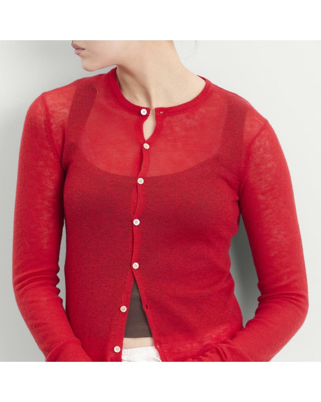 Auralee Red Cashmere Knit Cardigan