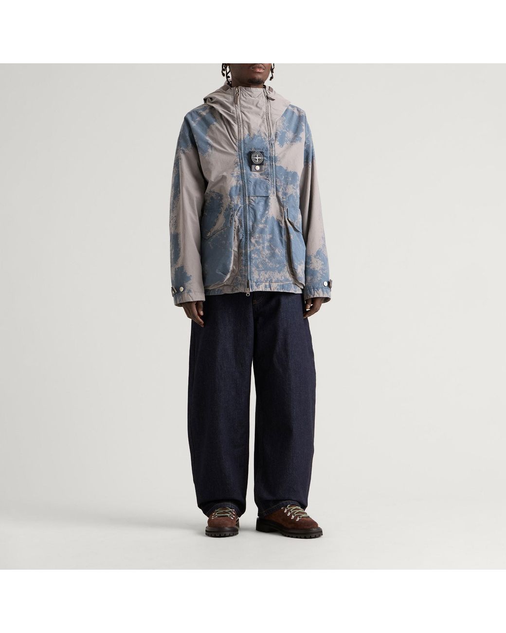 Stone Island Blue Hand Painted David Light-Tc Heat Reactive Jacke for men