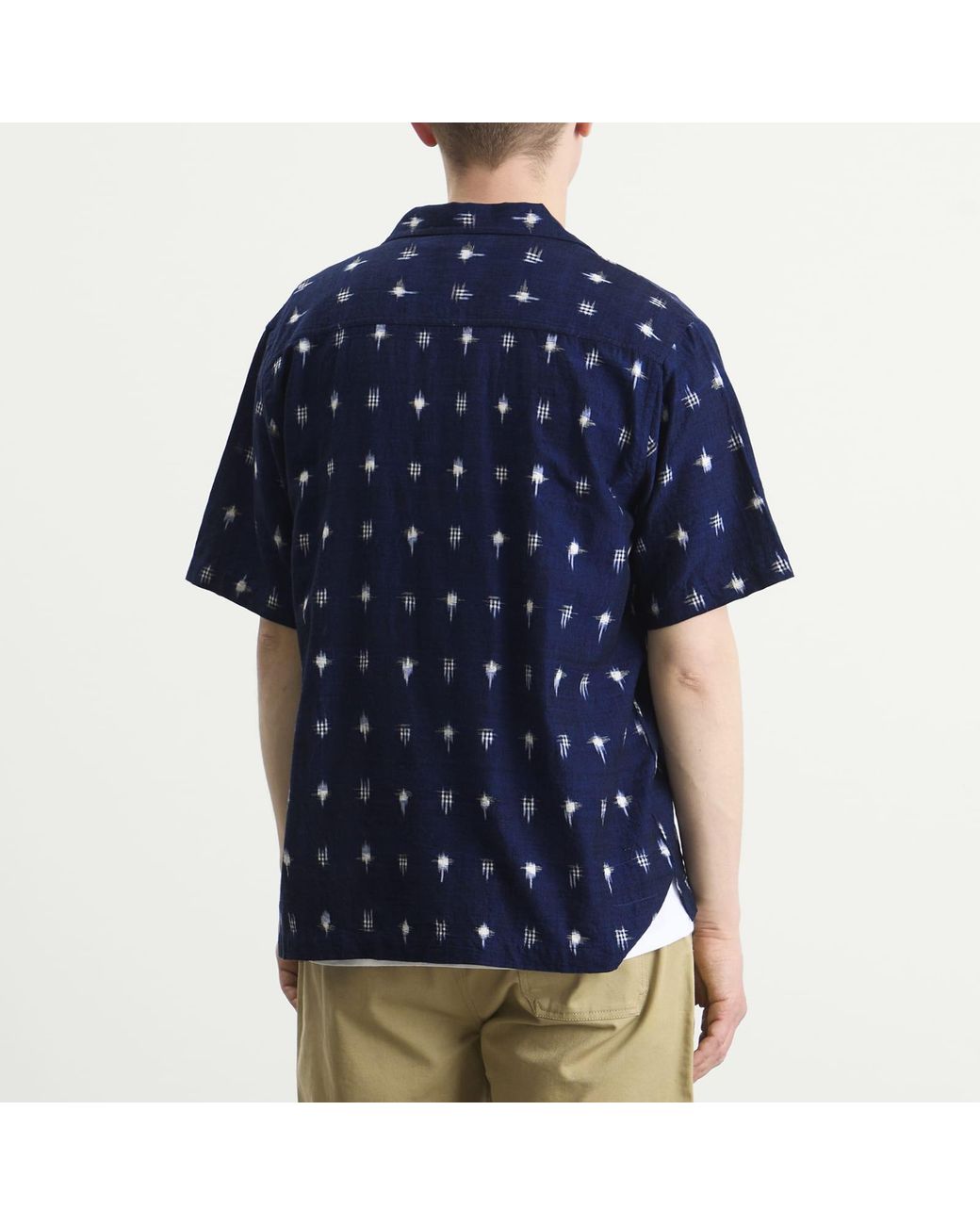 Universal Works Blue Square Ikat Camp Shirt for men