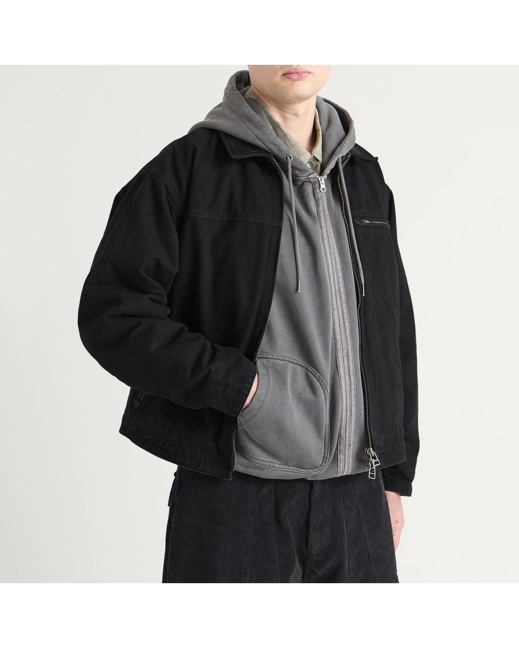 FRIZMWORKS Black Heavy Canvas Destroyed Work Jacket for men