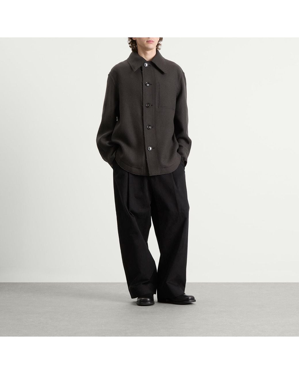 AMI Black Boiled Wool Gabardine Button-Down Jacket for men