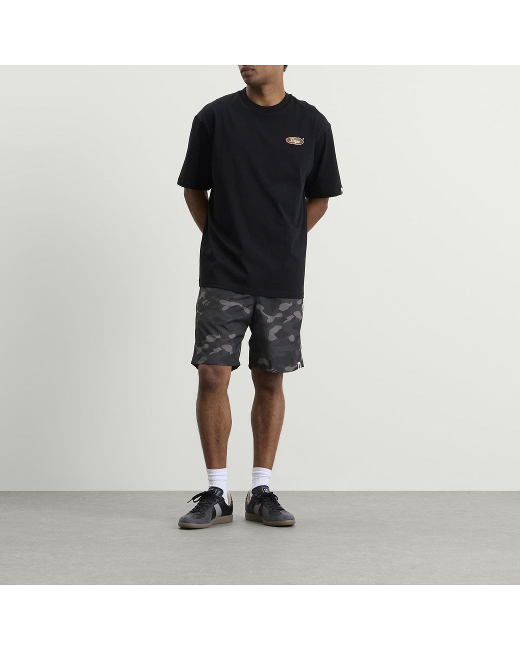 A Bathing Ape Black Colour Camo One Point Beach Shorts for men