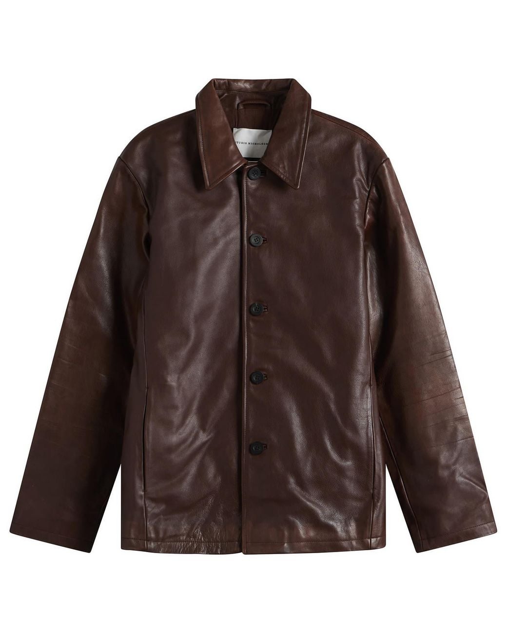 Studio Nicholson Brown Landau Slim Fit Leather Jacket