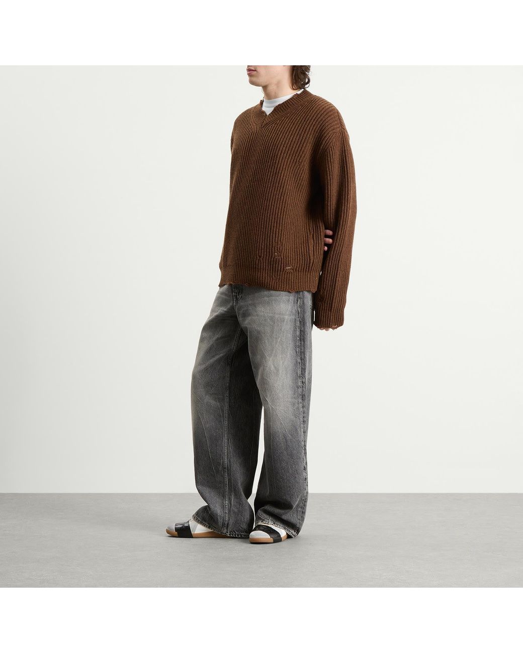 Maison Margiela Brown Mm6 Wool Blend V-Neck Jumper for men