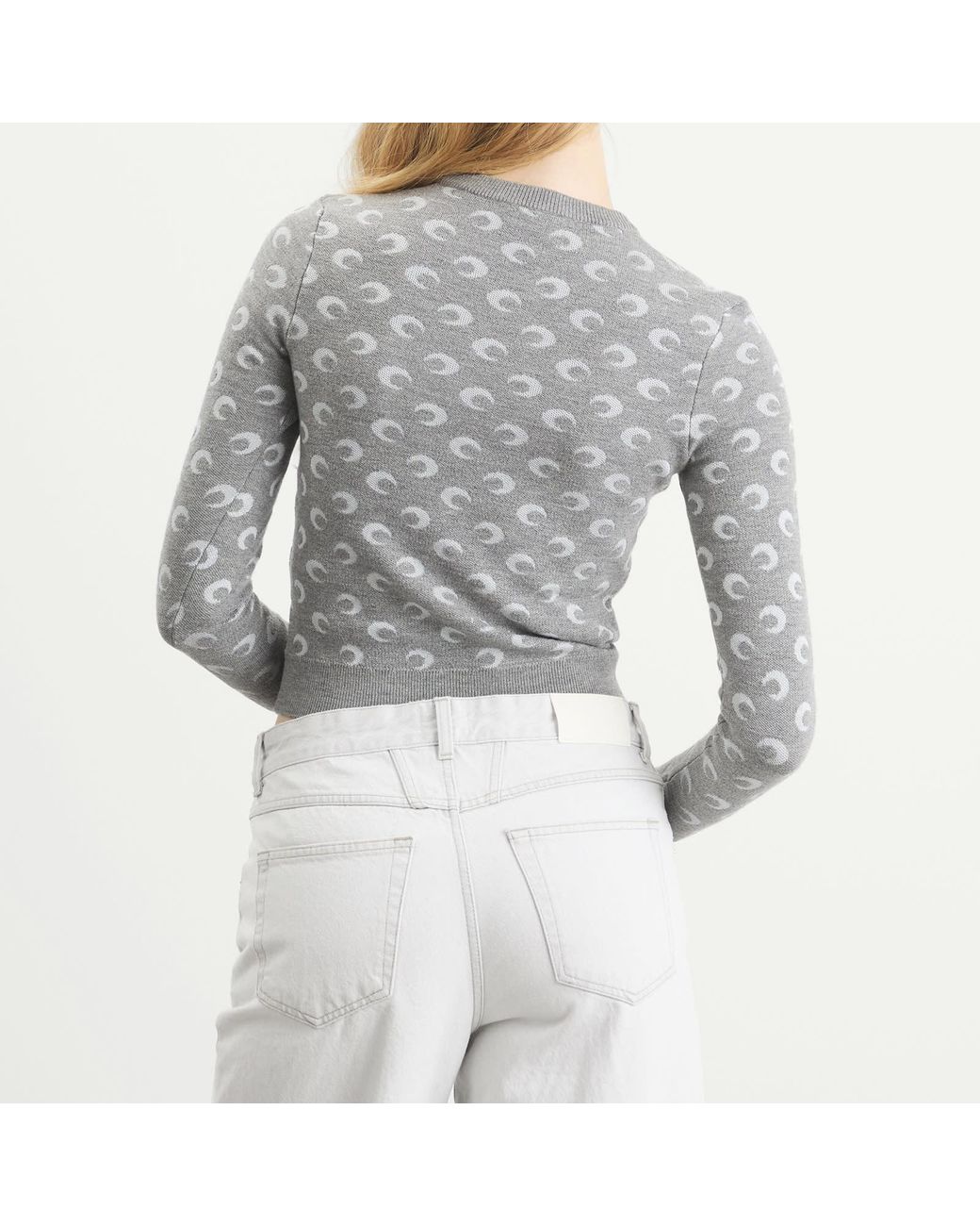MARINE SERRE Gray Moon Jacquard Knit Fitted Crewneck Sweater