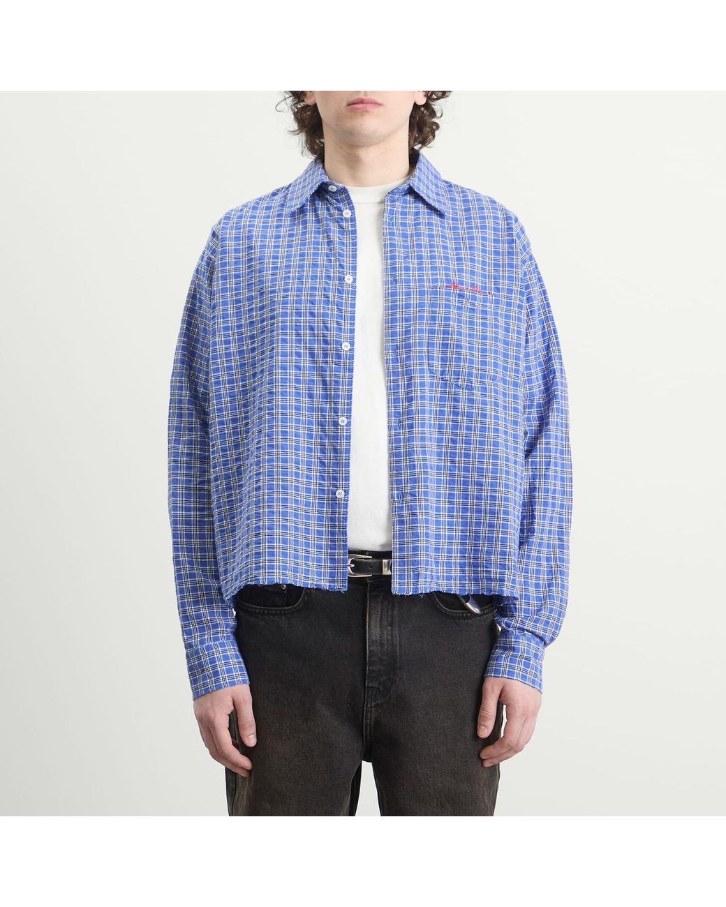 About Blank Blue Raw Hem Check Shirt for men