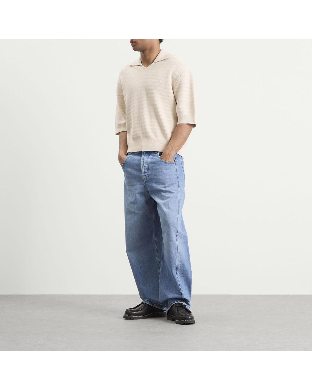 Jacquemus Natural Chevron Cotton Silk Knit Polo Shirt for men