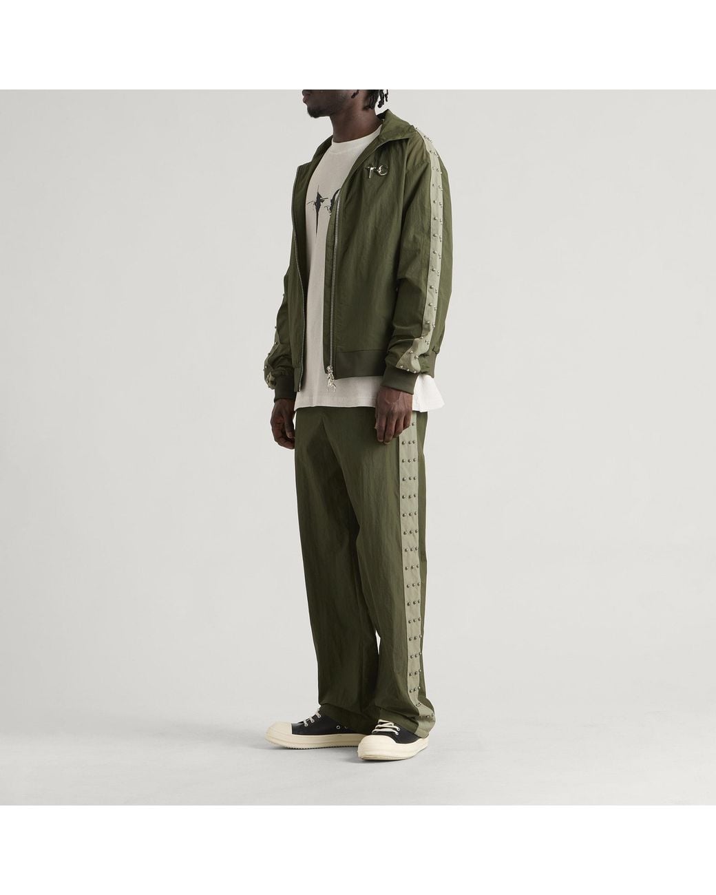 THUG CLUB Green Triple Line Stud Track Pants for men