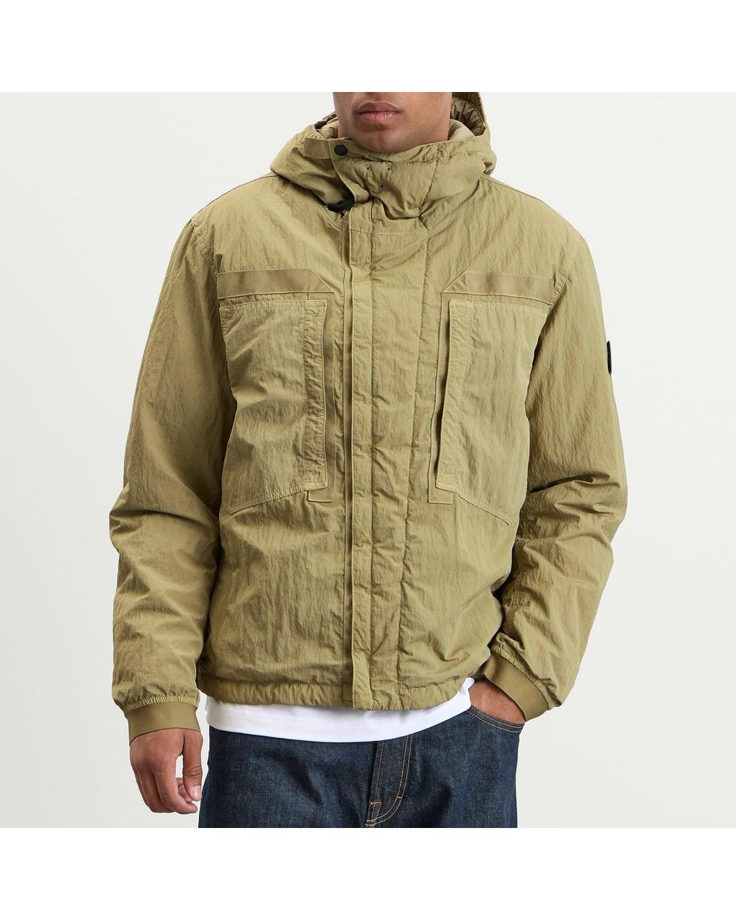 Stone Island Green Warp Rib Nylon-Tc Hooded Jacket for men