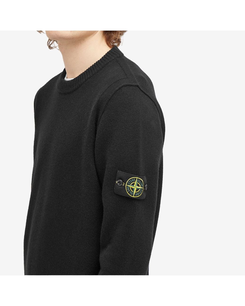 Stone Island Black Reverse Seam Lambswool Crew Neck Jumper for men