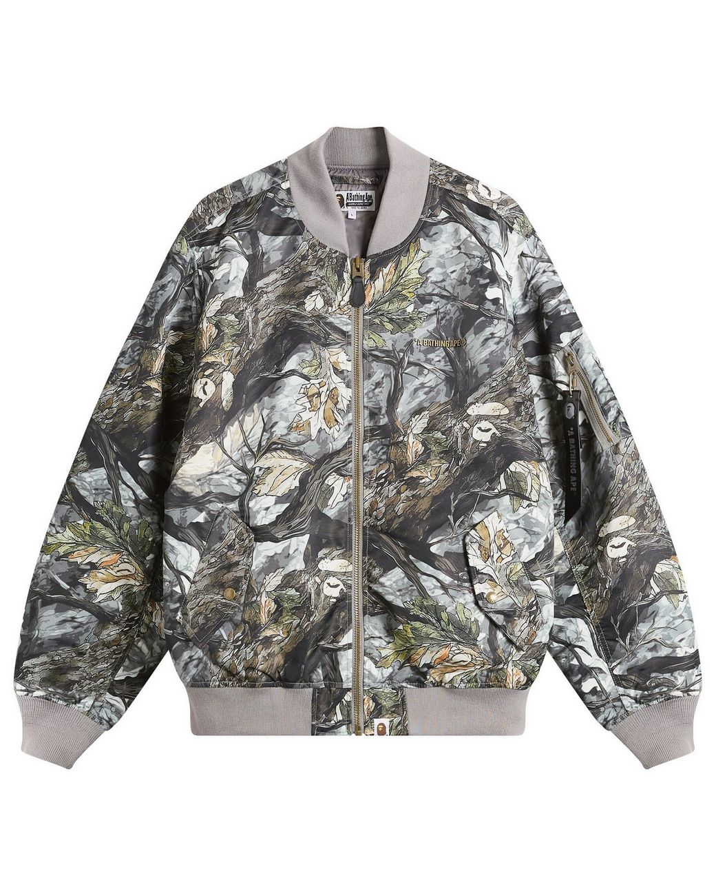 A Bathing Ape Gray Tree Edge Camo Bomber Jacket for men