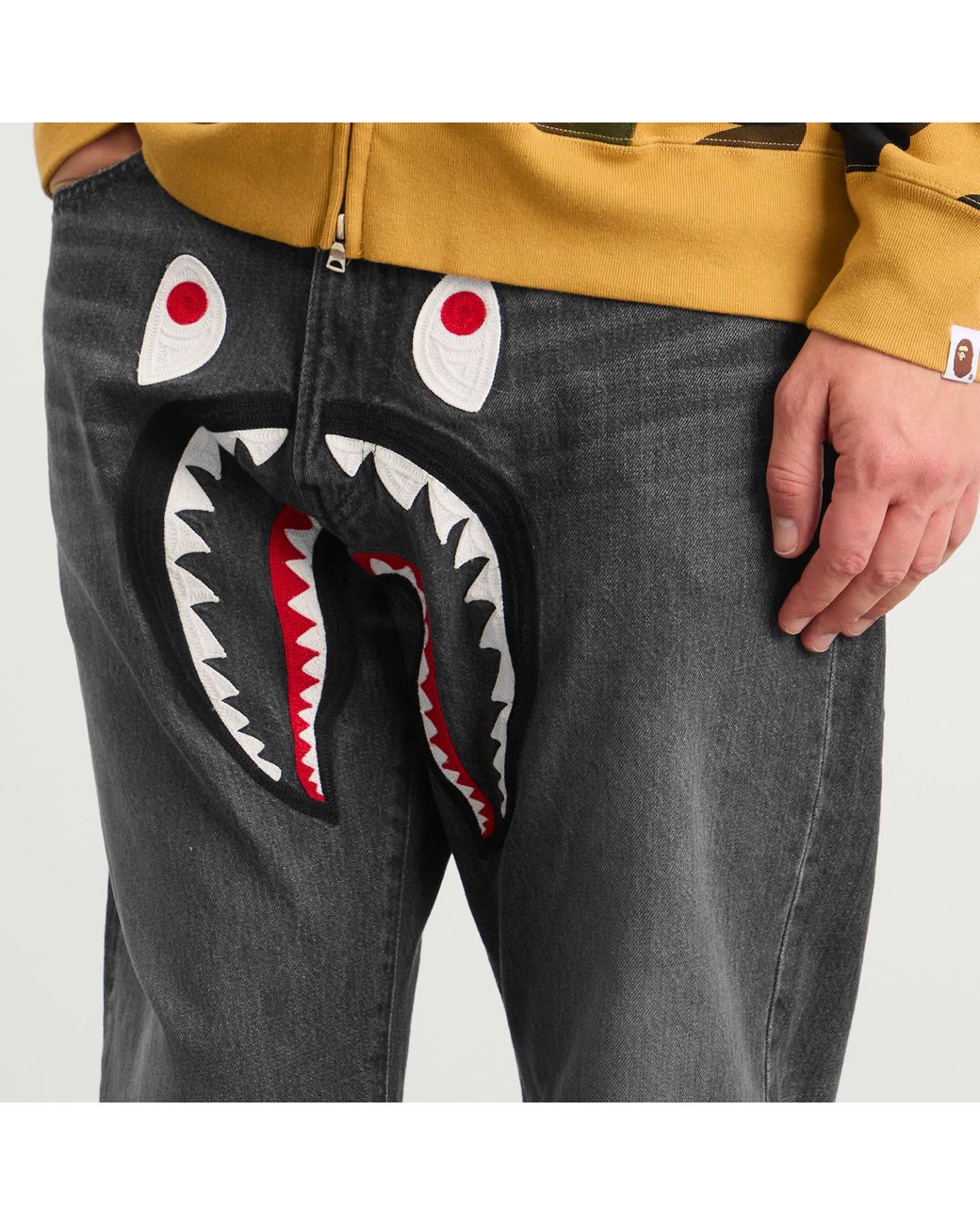 A Bathing Ape Gray Shark Loose Fit 13Oz Jeans for men
