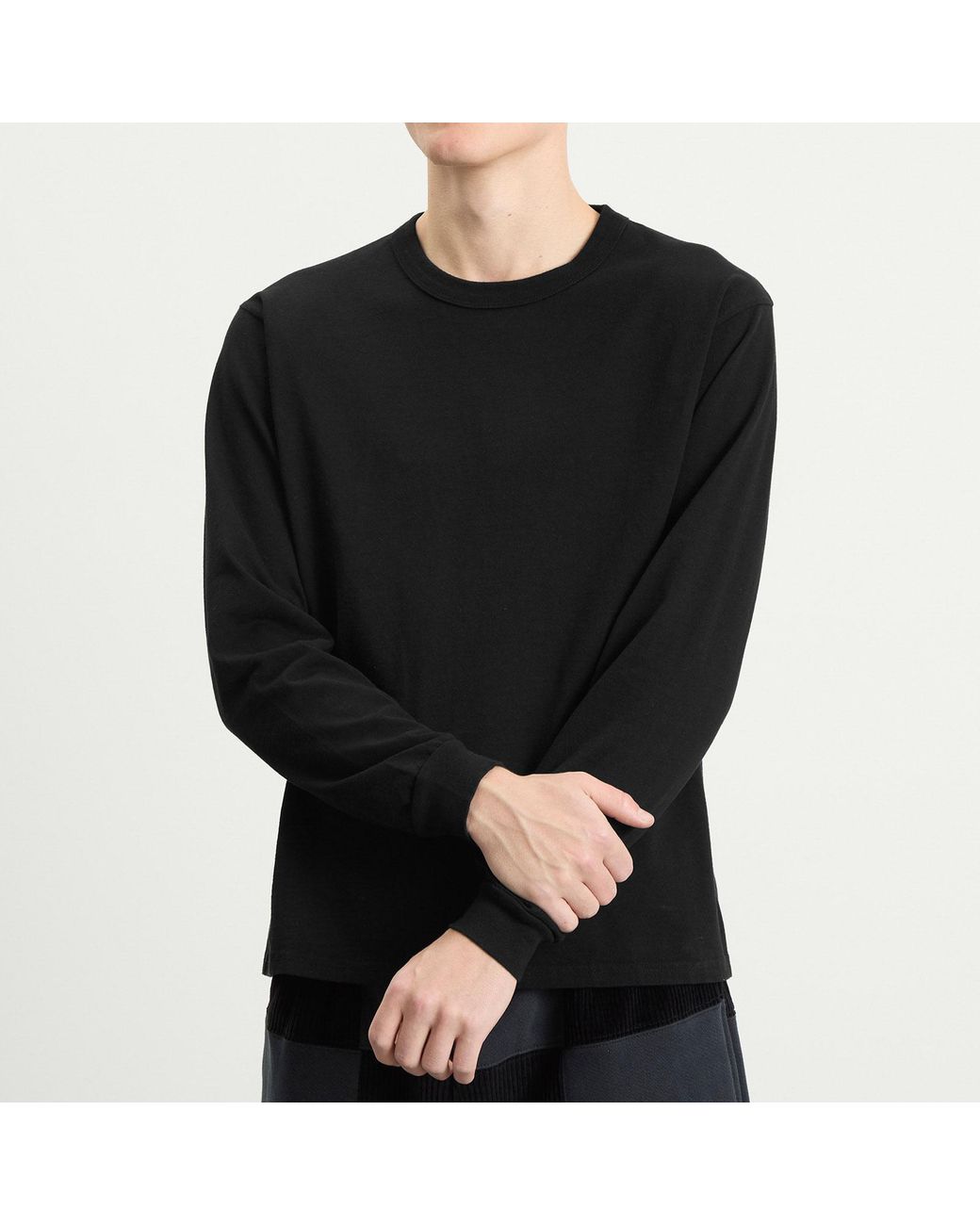 Les Tien Black Heavyweight Binded Classic Long Sleeve T-Shirt for men