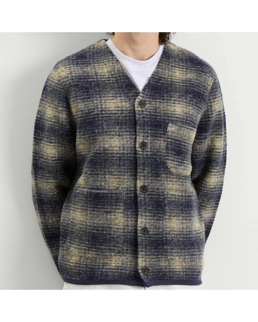 Universal Works Gray Uist Fleece Cardigan for men