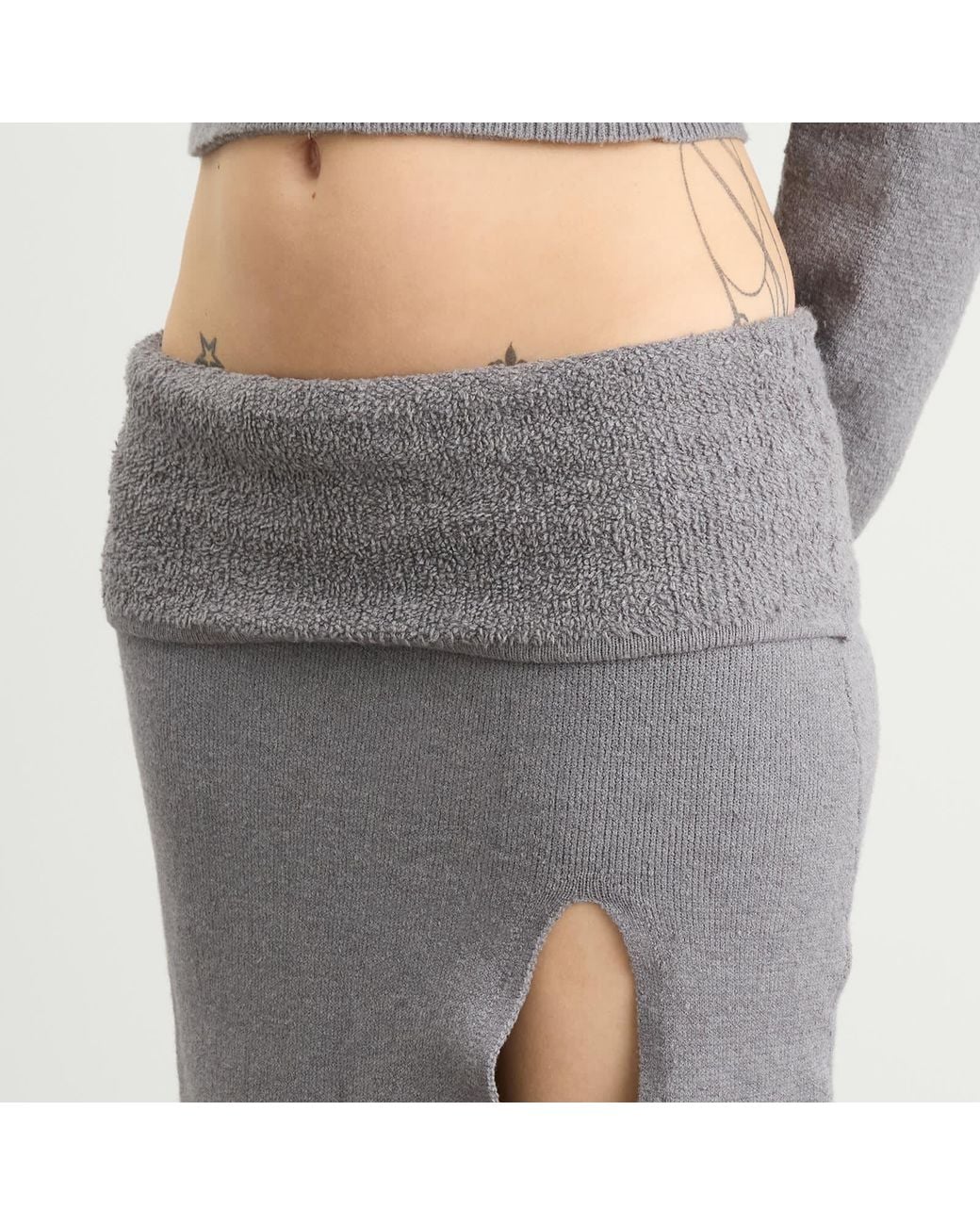 Skims Gray Textured Knit High Slit Long Skirt