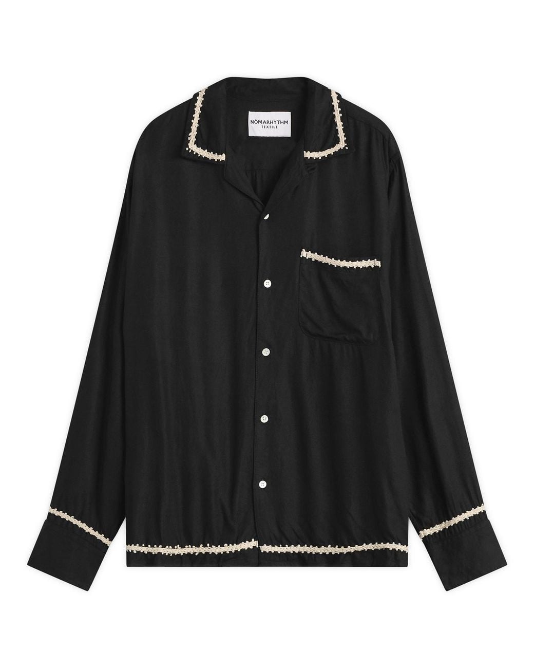 Nomarythm Textile Black Trim Embroidery Open Collar Shirt for men
