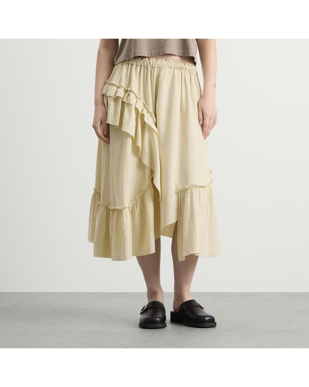 YMC Natural Draped Midi Skirt