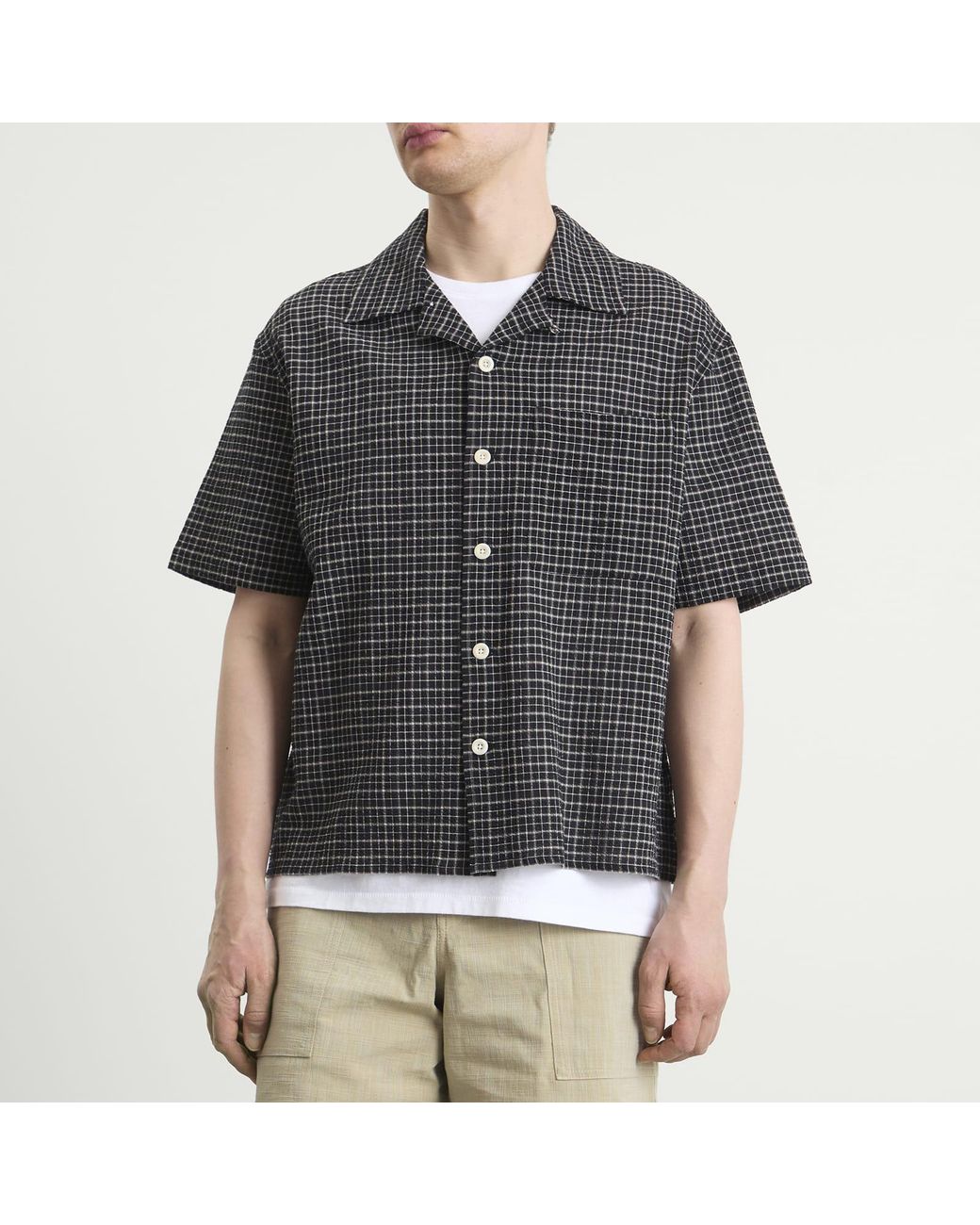 Cafe Mountain Black Loose Check Vacation Shirt for men