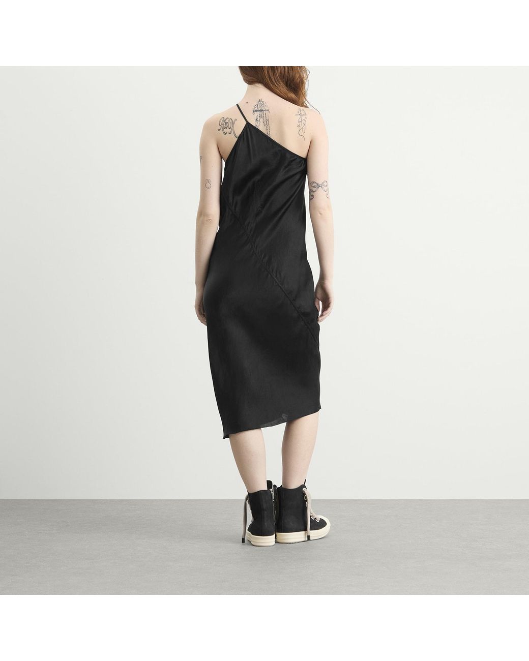 Rick Owens Black One Shoulder Slip Dress