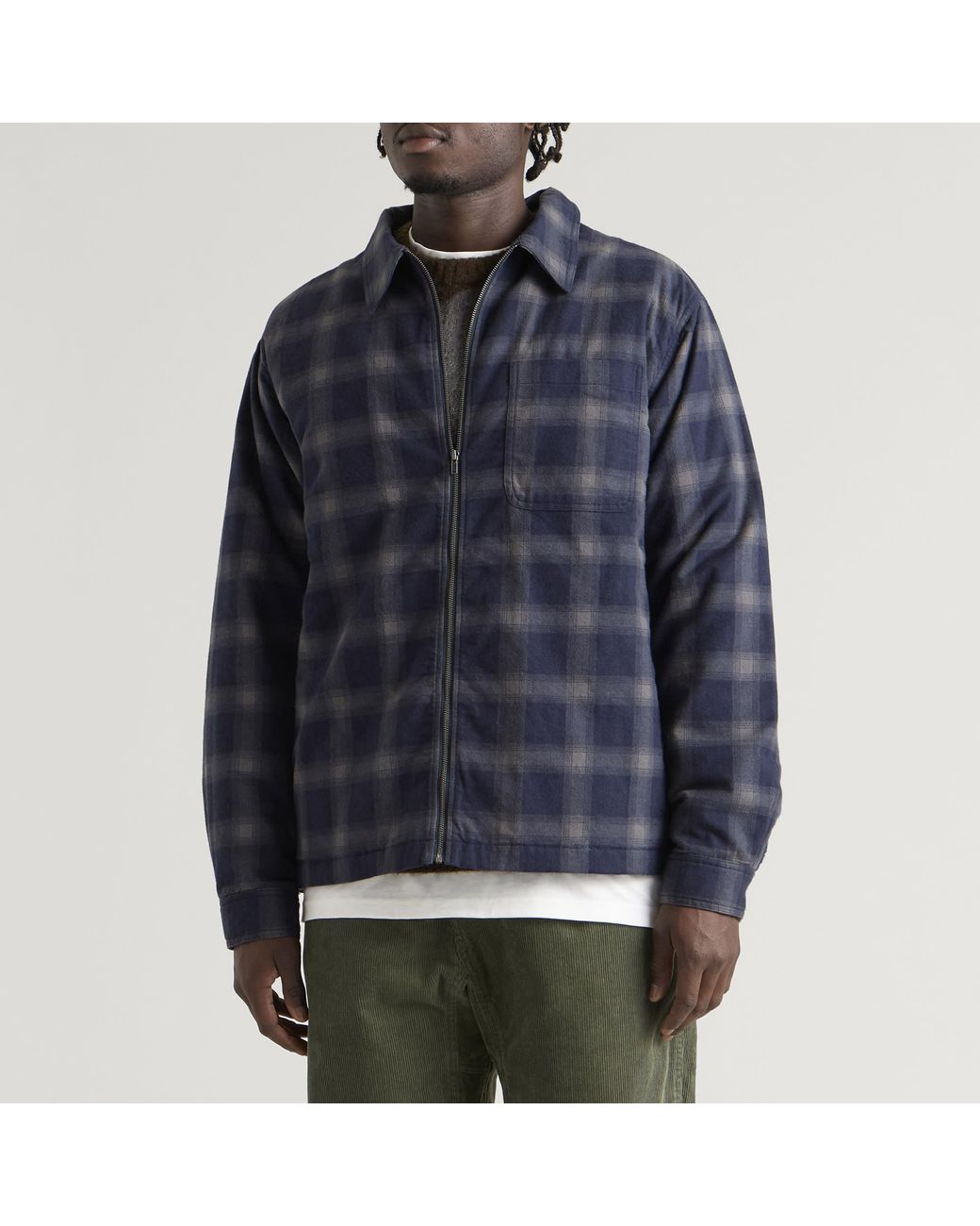 Gramicci Blue Zip-Up Insulated Flannel Shirt for men