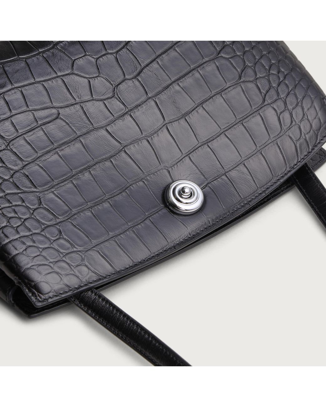Liffner Black Pushlock Pouch Croc Embossed Shoulder Bag
