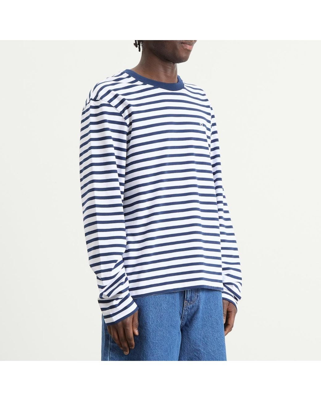 AMI Blue Long Sleeve Boxy Fit Mariniere T-Shirt for men