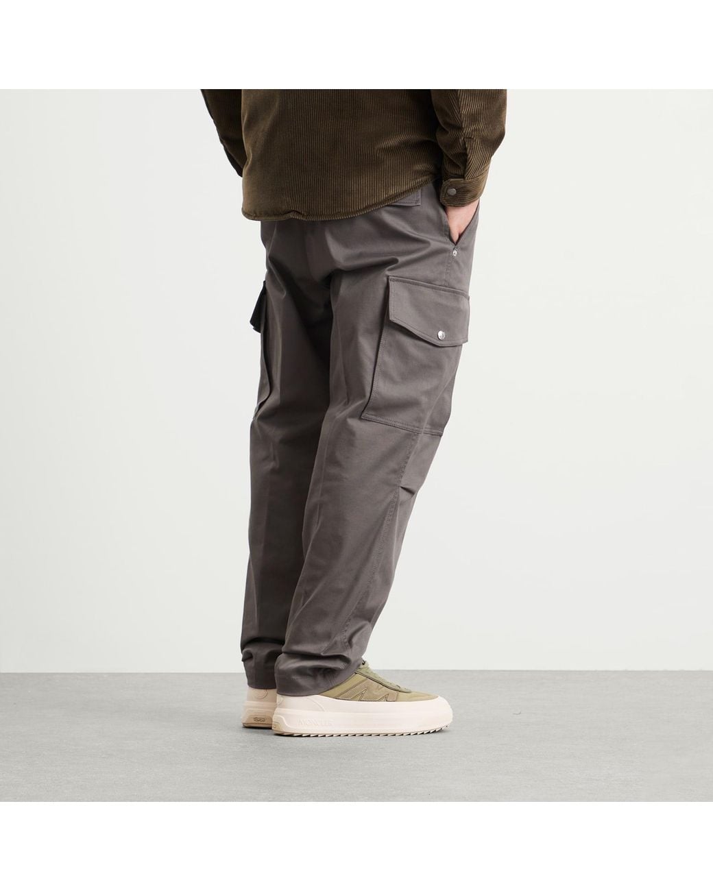 Moncler Gray Gaberdine Cotton Cargo Trousers for men