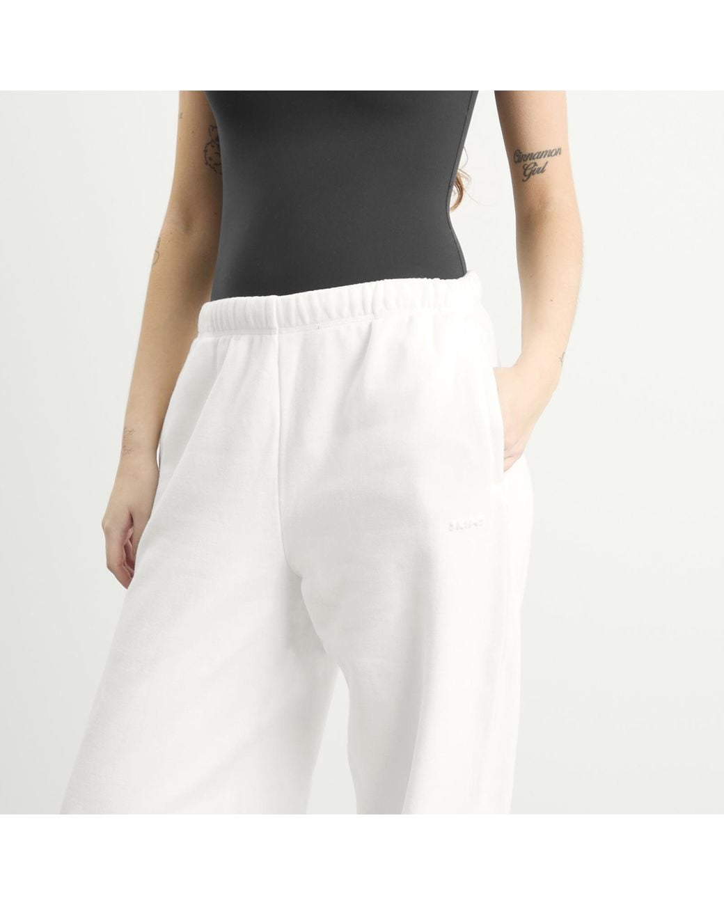 Skims White Cotton Fleece Classic Straight Leg Pants
