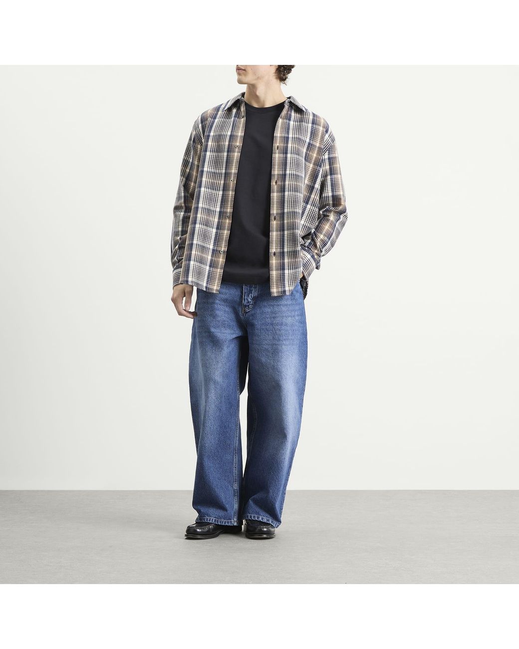 Studio Nicholson Gray View Brushed Check Long Sleeve Shirt for men