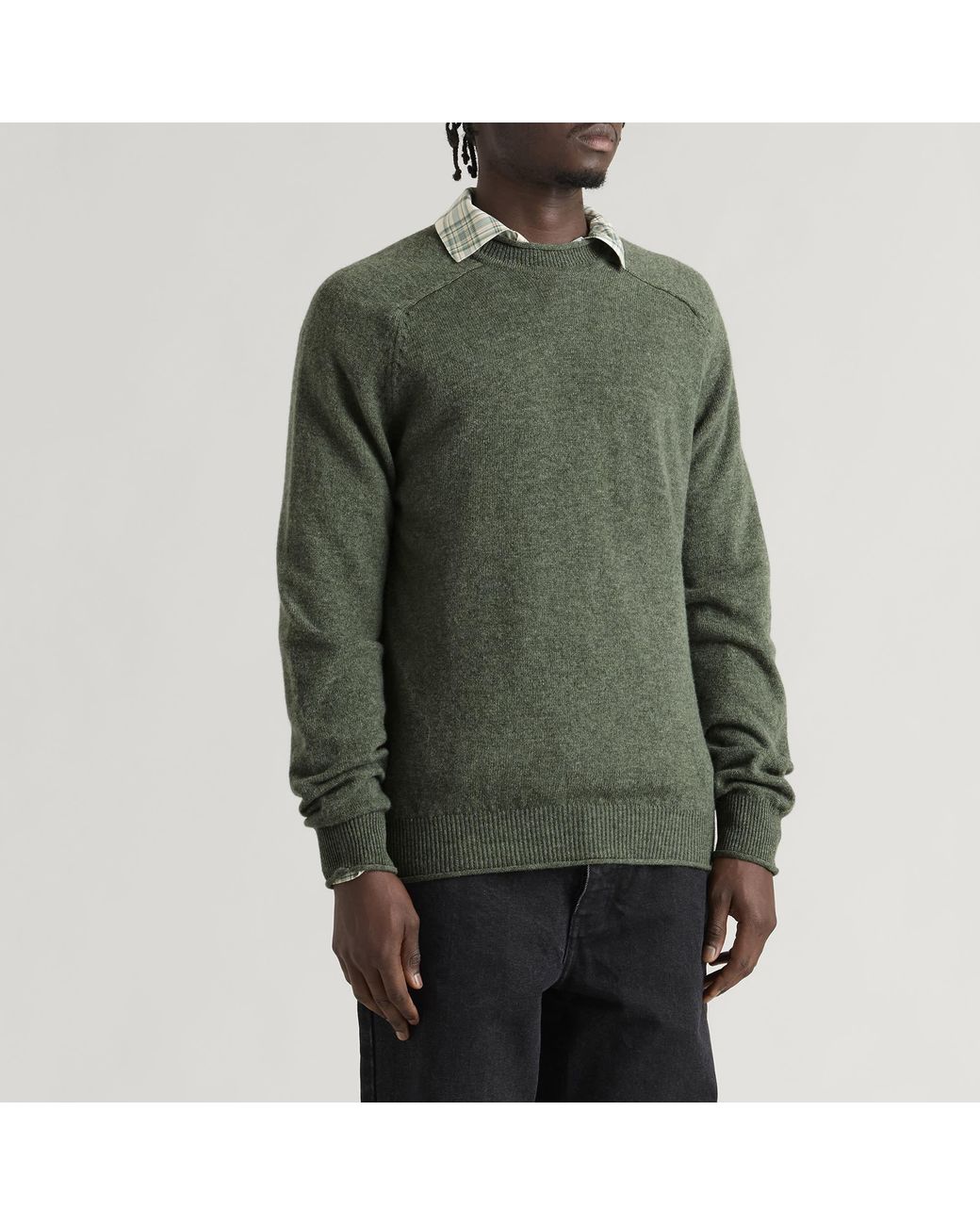 Pittari Green Usk Lambswool Roll Collar Jumper for men