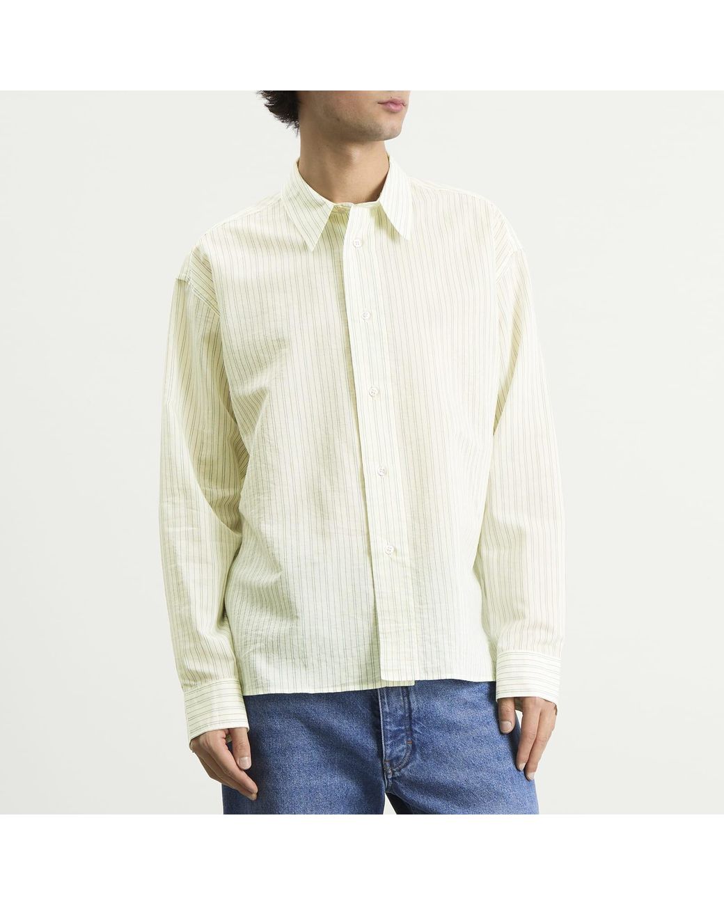 Studio Nicholson White Hal Cotton Silk Stripe Shirt for men