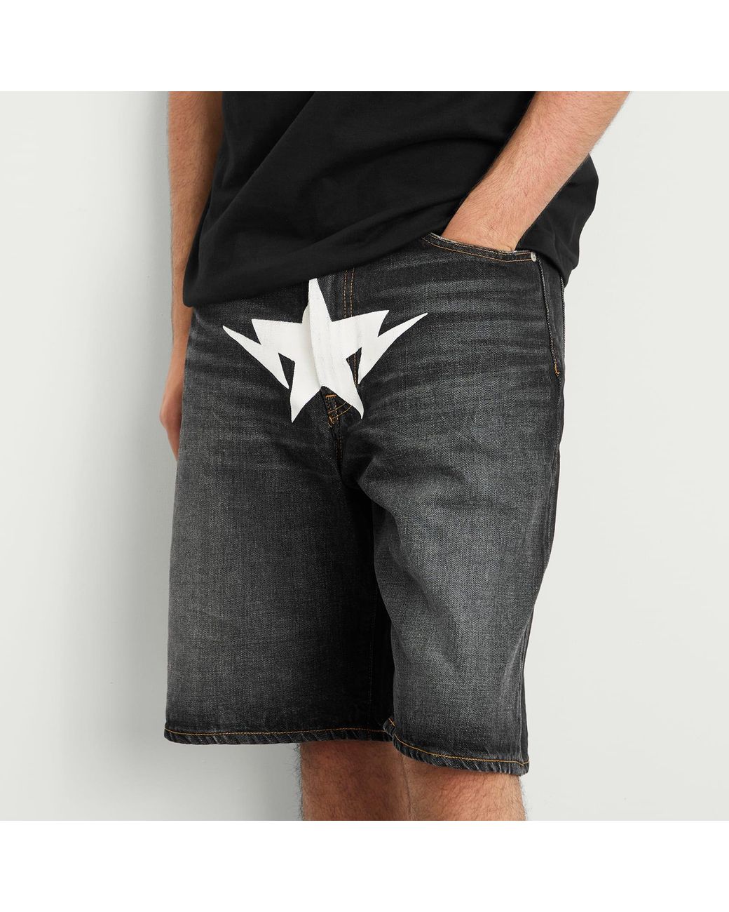 A Bathing Ape Black Twin Sta Relaxed Fit Denim Shorts for men