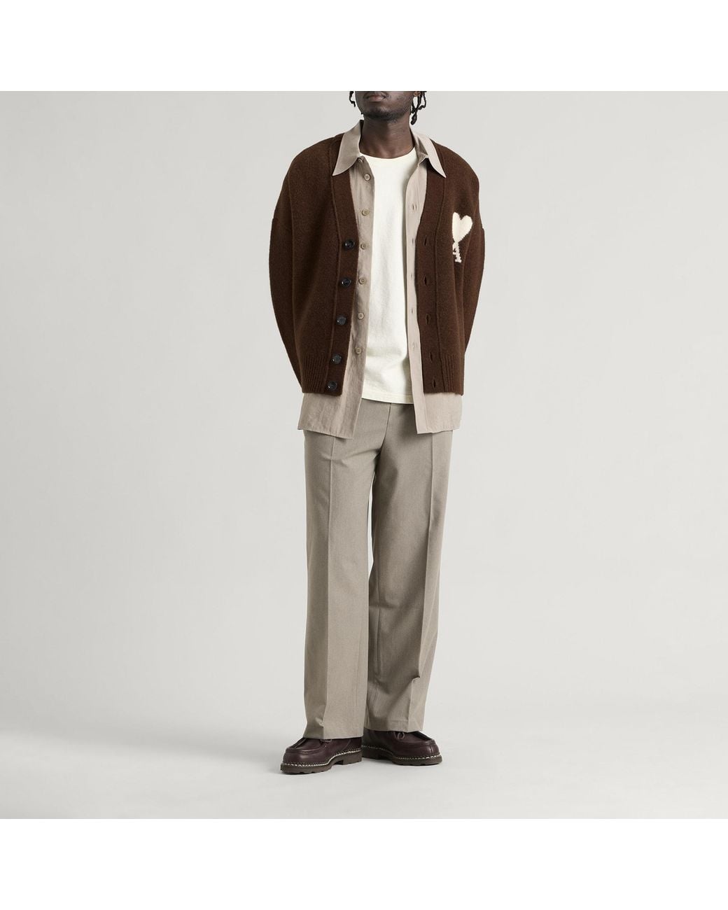 AMI Brown Alpaca Cardigan With Adc for men