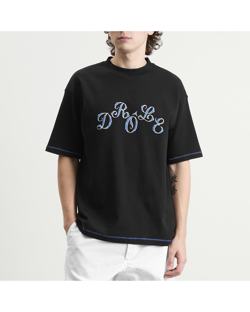 Drole de Monsieur Black Stagger Logo T-Shirt for men