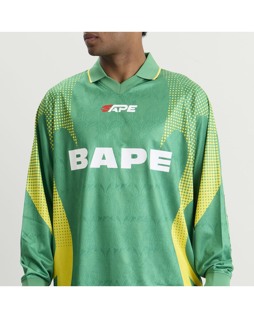 A Bathing Ape Green Flame Monogram Long Sleeve Football Jersey for men