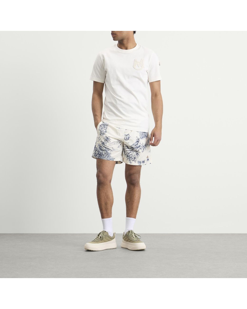 Moncler Blue Hawaiian Print Swim Shorts for men