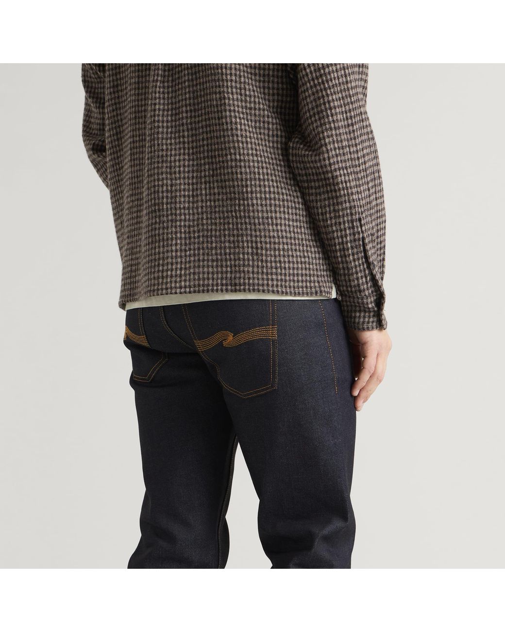 Nudie Jeans Blue Solid Ollie Straight Leg Selvedge Denim Jeans for men