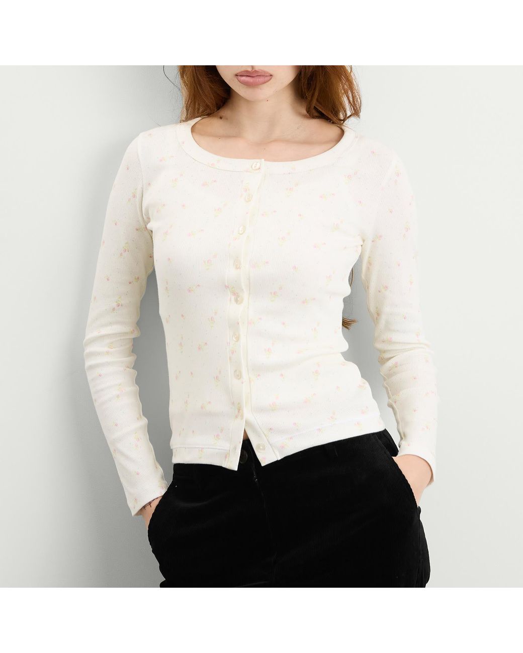 Fruity Booty White Ditsy Floral Cardigan